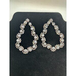 Vintage Y2K Sparkly Rhinestone Earrings In Silvertone Long Maximalist Statement